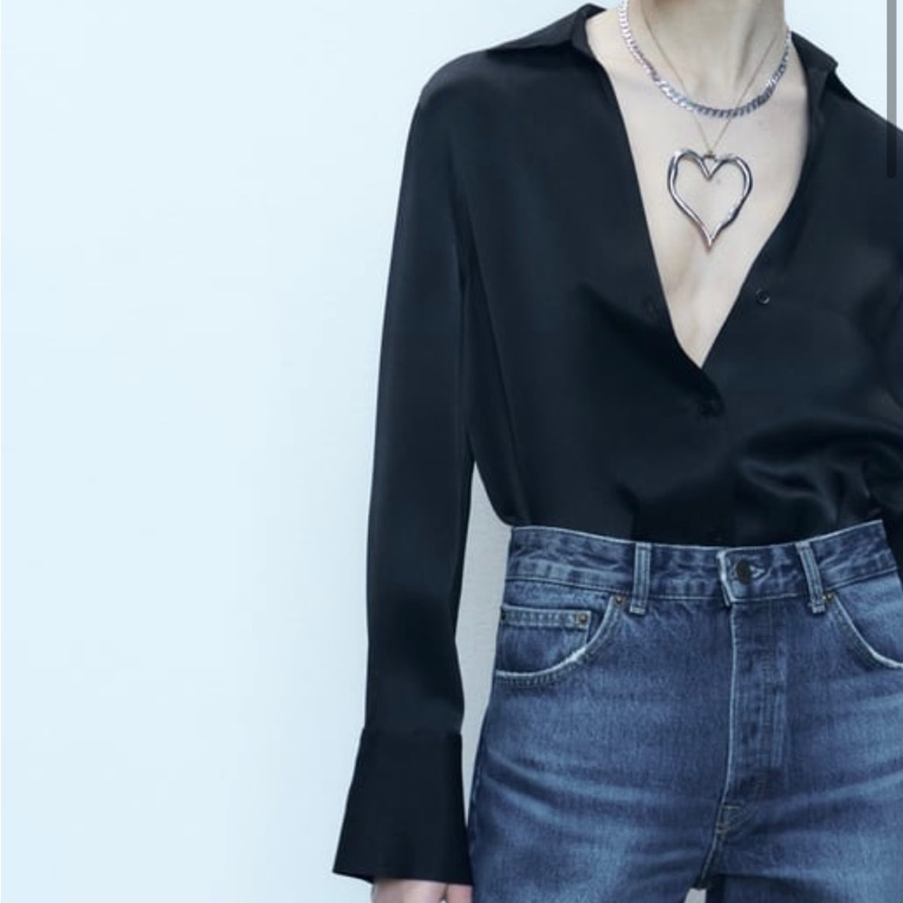 NWT Zara Satin Effect Black Blouse Size M